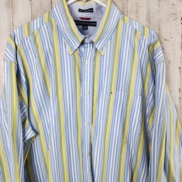Tommy Hilfiger Striped Button Down Shirt Blue Yellow Size XL - Picture 11 of 11